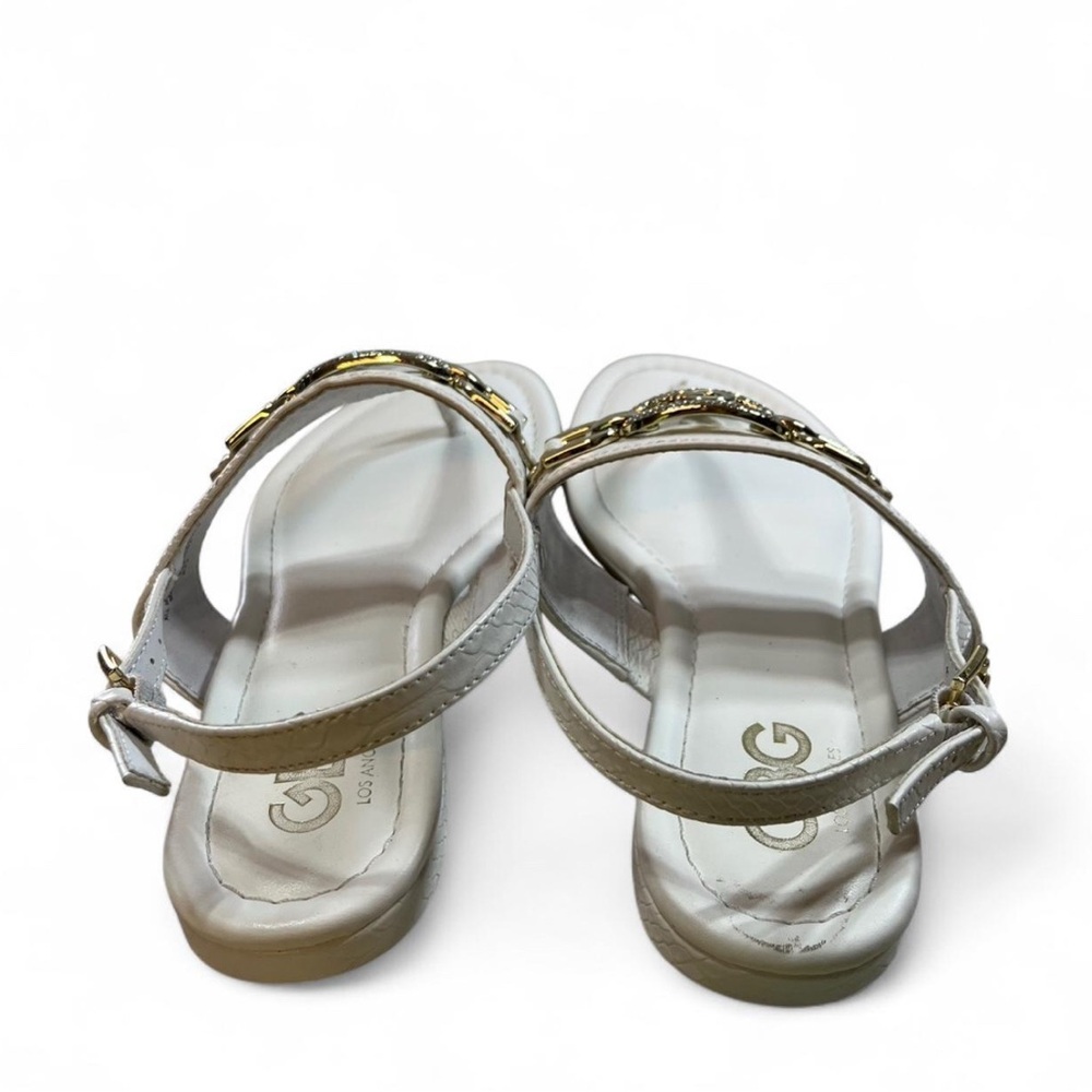 GBG Los Angeles White leather sandals with gold hardware, - Picture 4 of 8